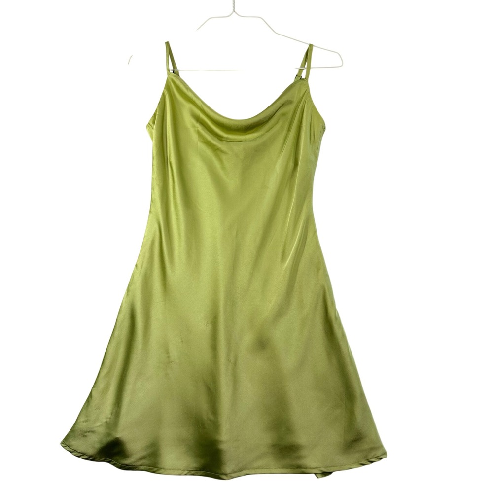Hollister Lime Green Satin Cowl Neck Slip Mini Dress Womens Medium Adjustable